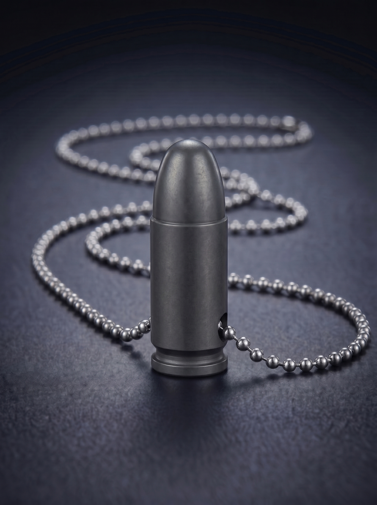 Black titanium pistol cartridge pendant on ball chain