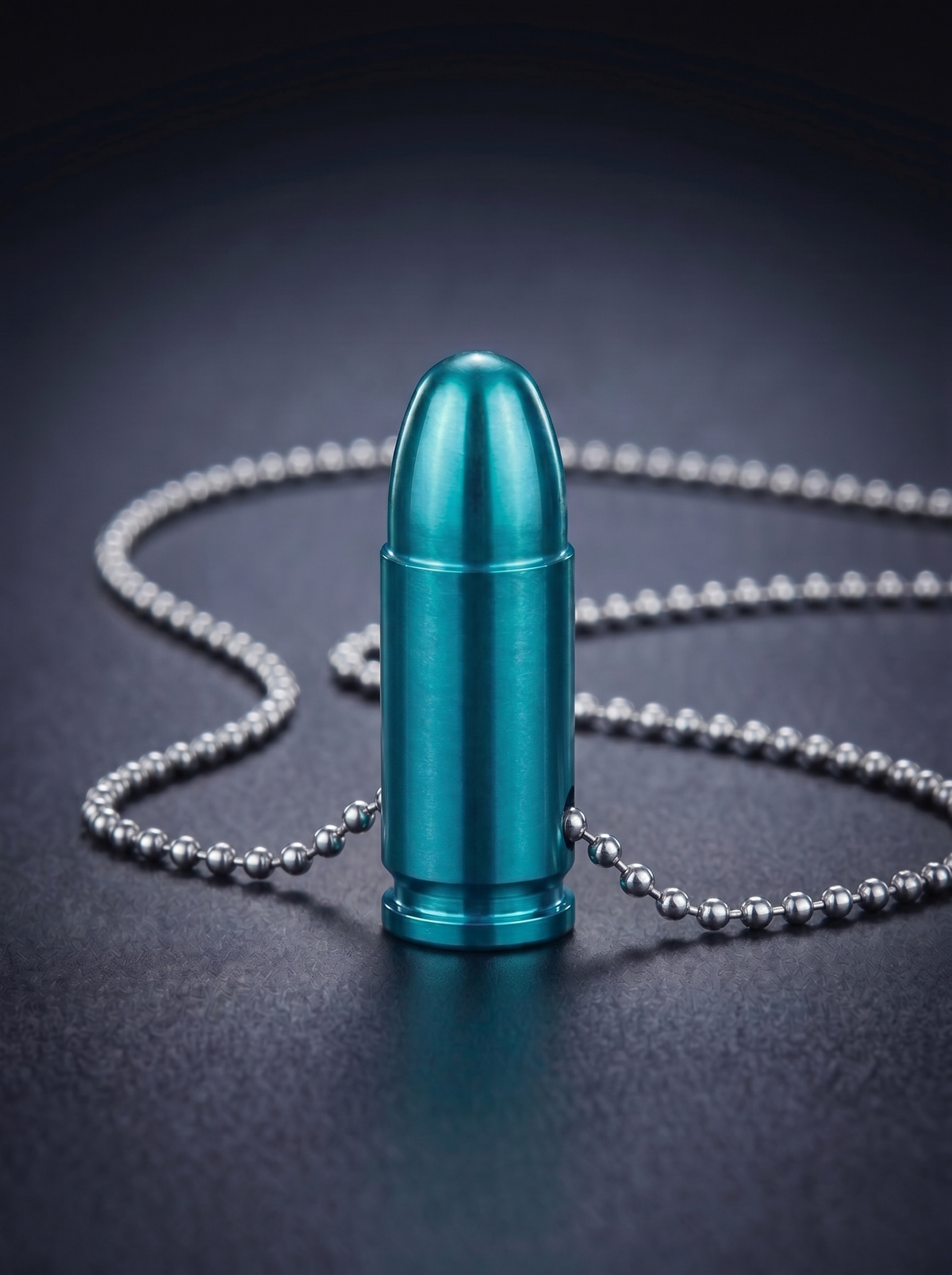Green titanium pistol cartridge pendant on ball chain