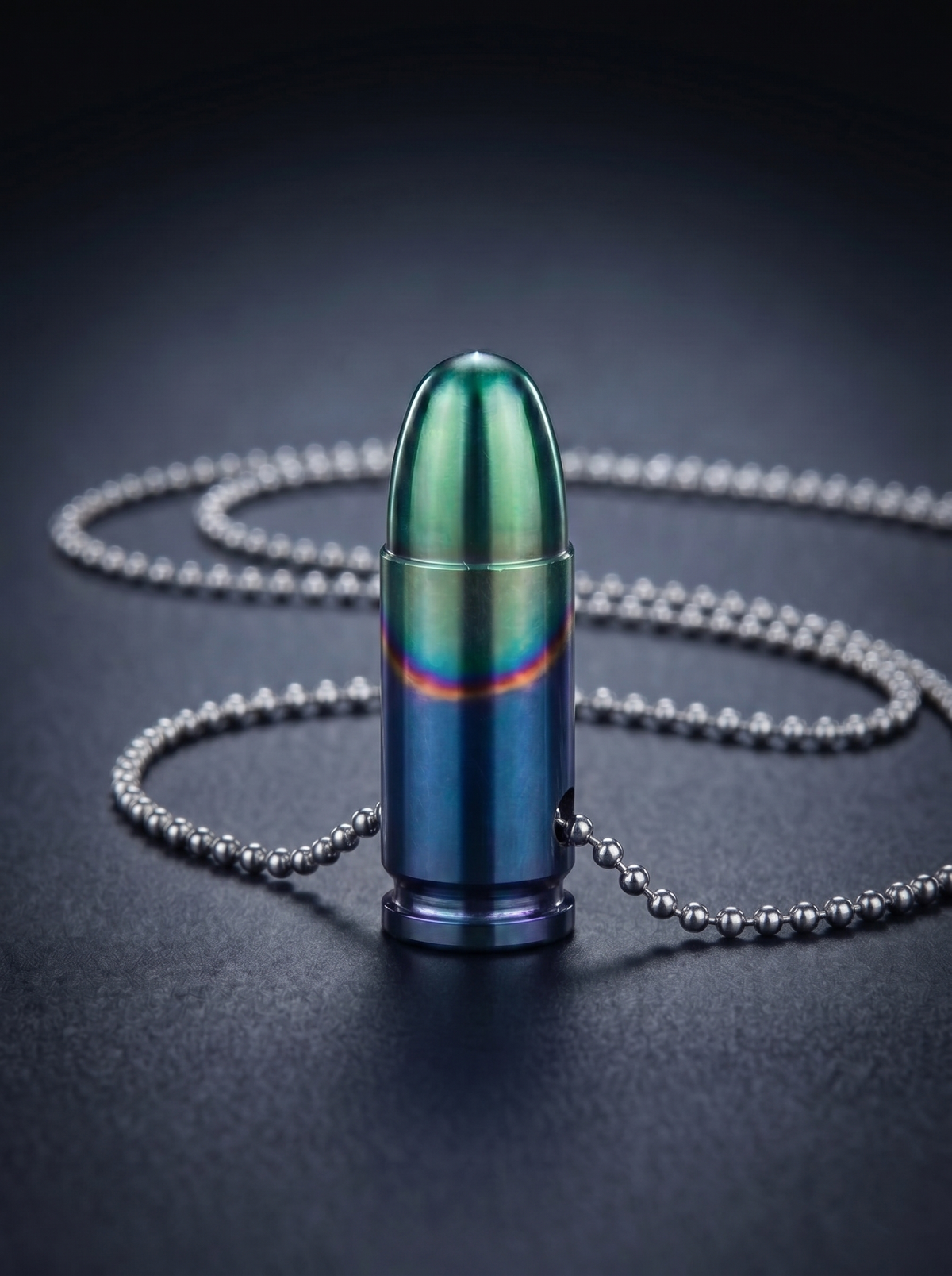 Multishade titanium pistol cartridge pendant on ball chain