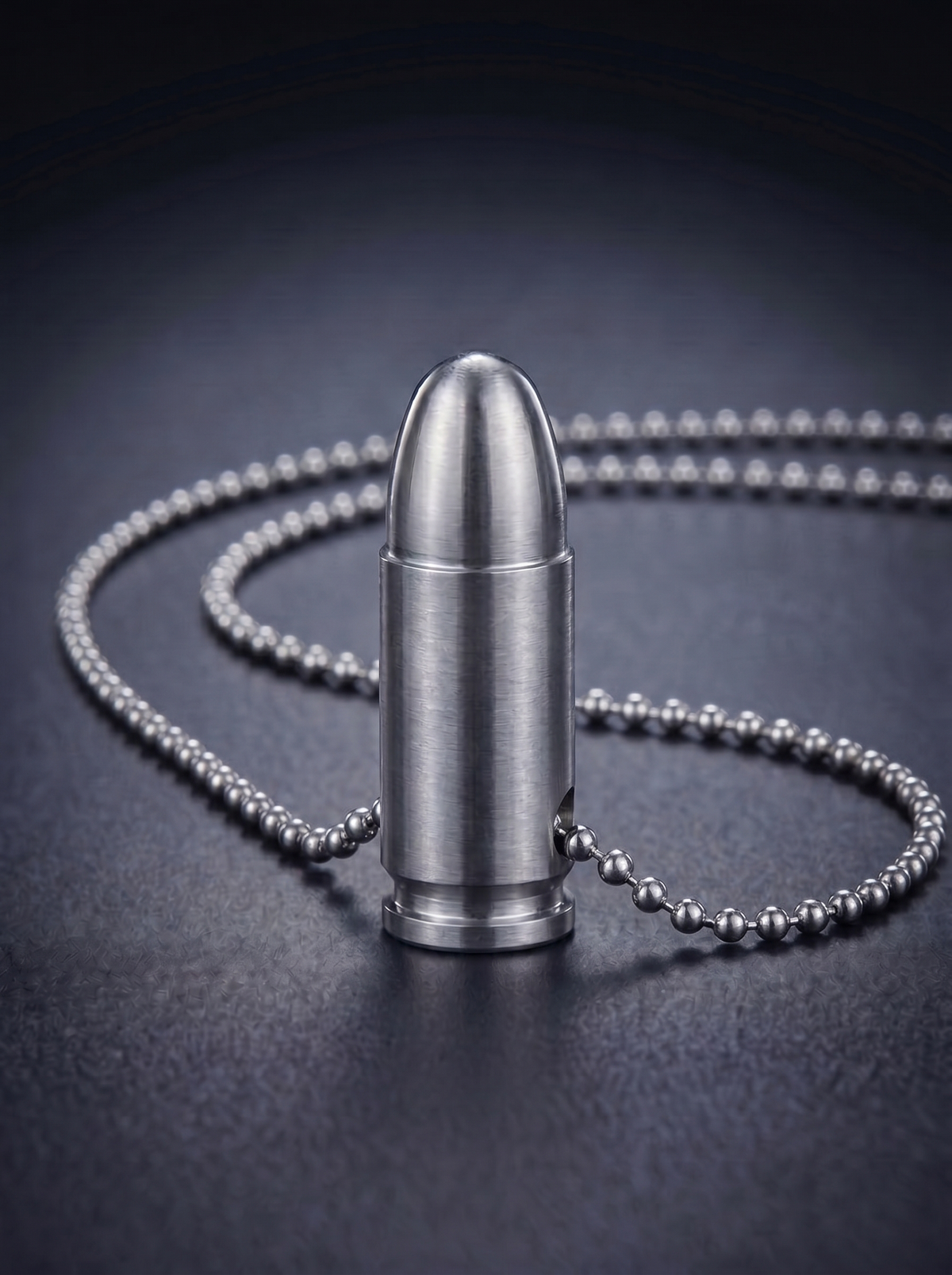 Natural titanium pistol cartridge pendant on ball chain