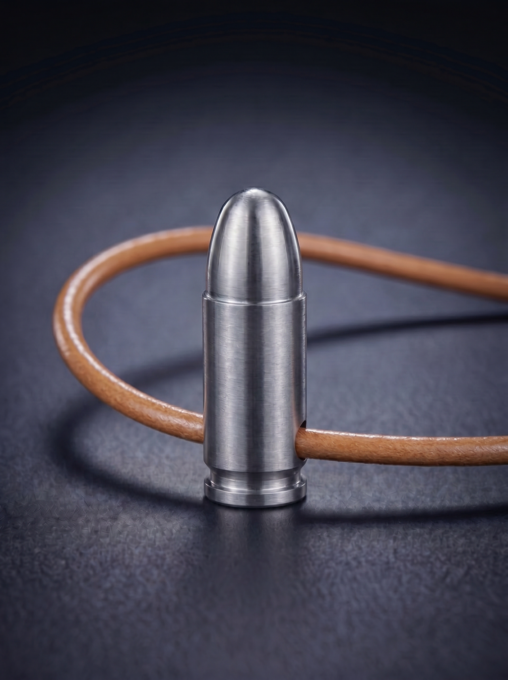 Natural titanium pistol cartridge pendant on original leather cord