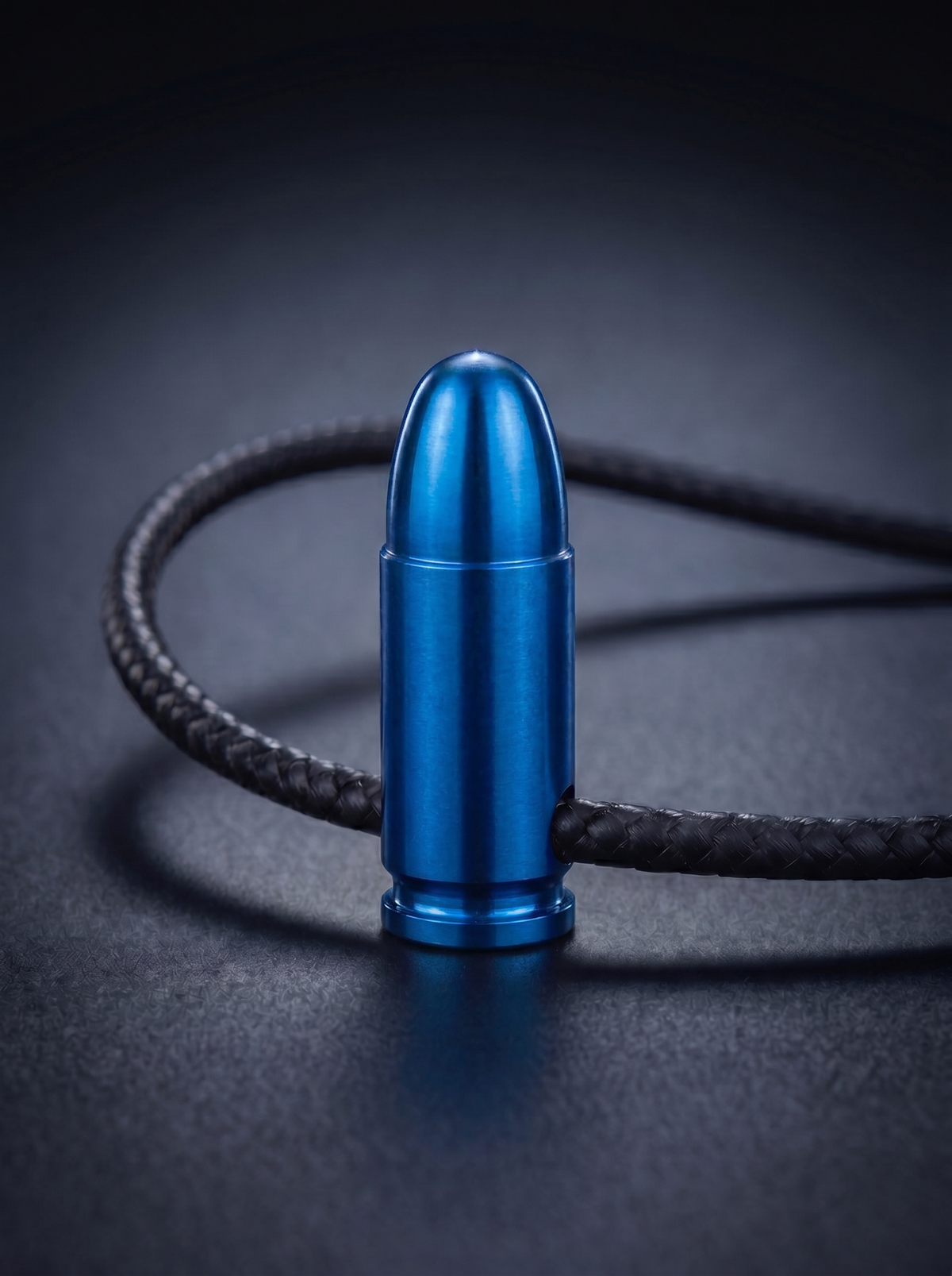Blue anodized titanium pistol cartridge pendant
