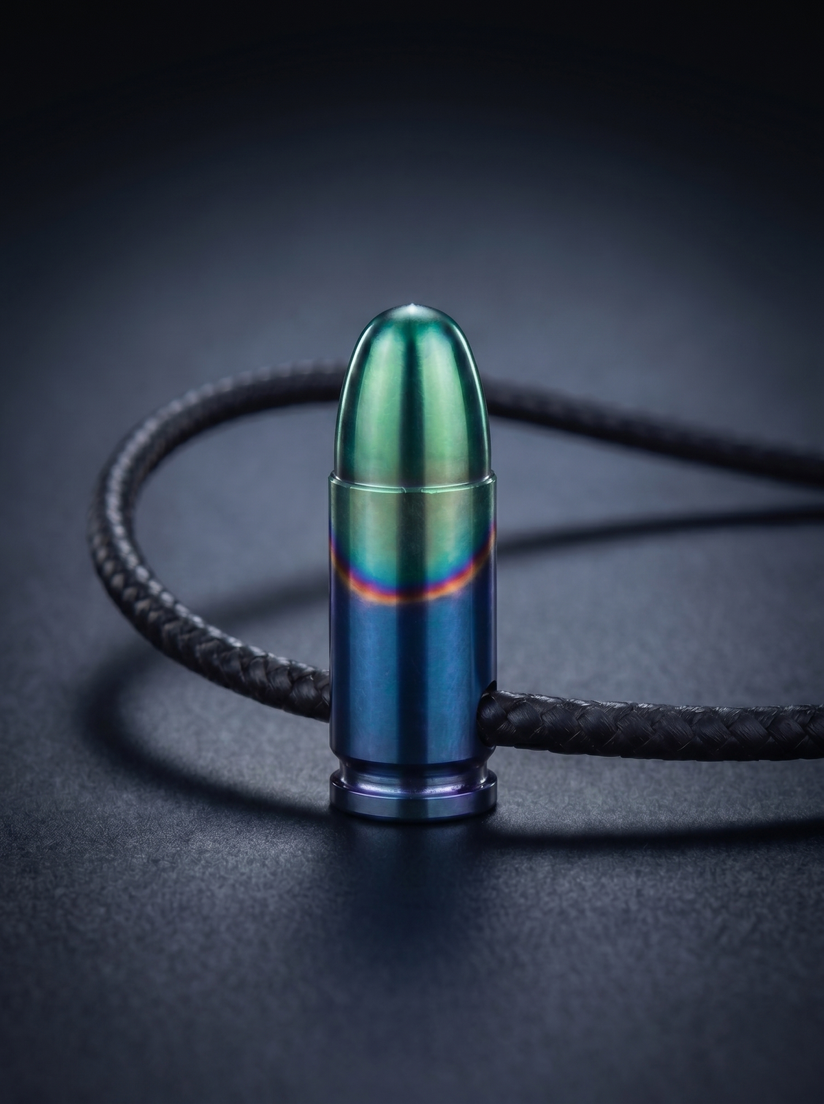 Multishade limited edition titanium pistol cartridge pendant — green to blue gradient