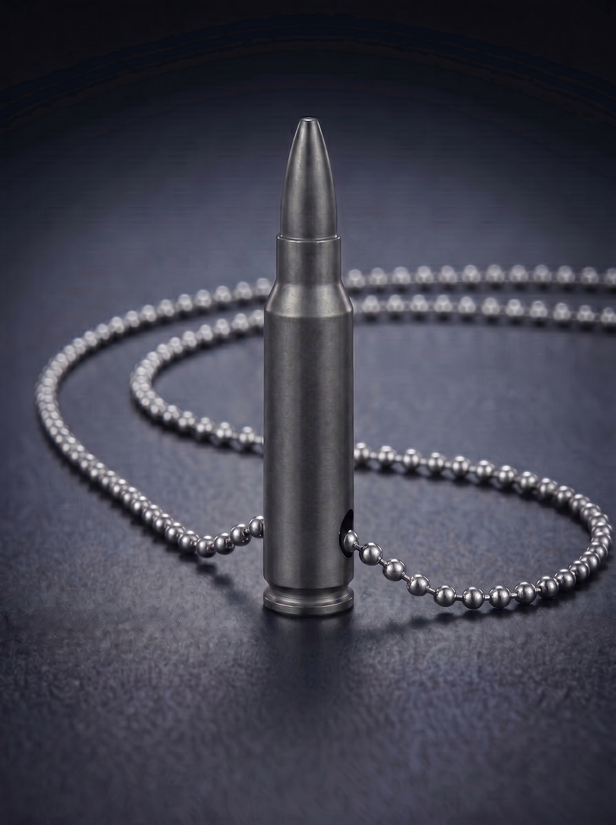 Black titanium rifle cartridge pendant on ball chain