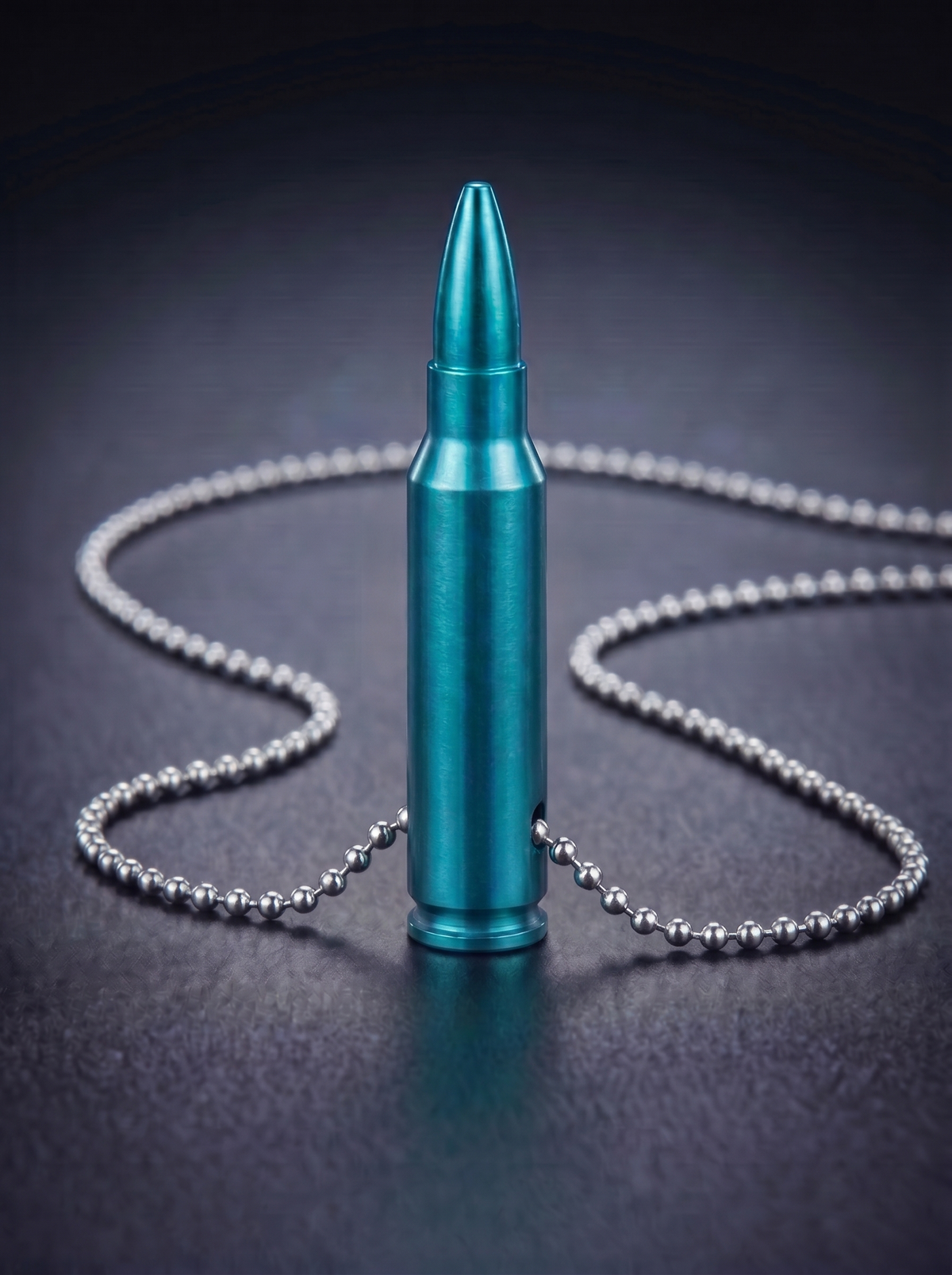 Green titanium rifle cartridge pendant on ball chain