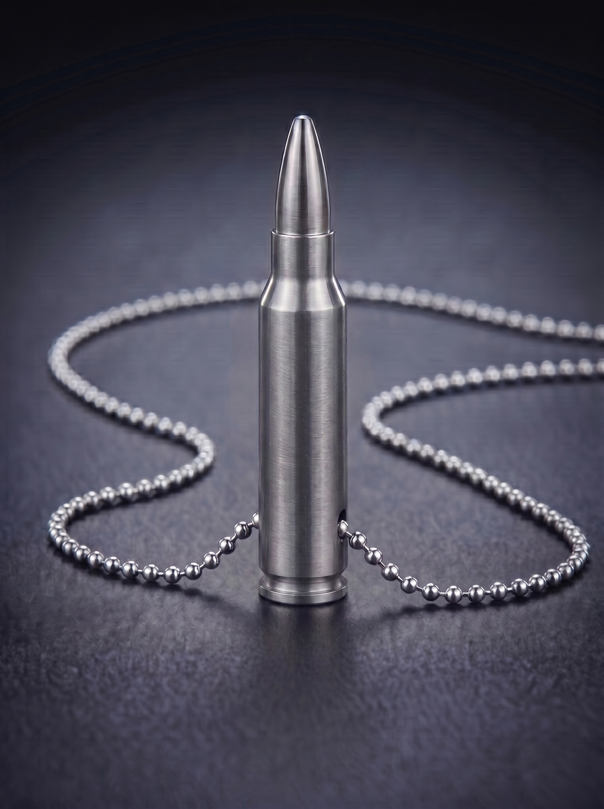 Natural titanium rifle cartridge pendant on ball chain