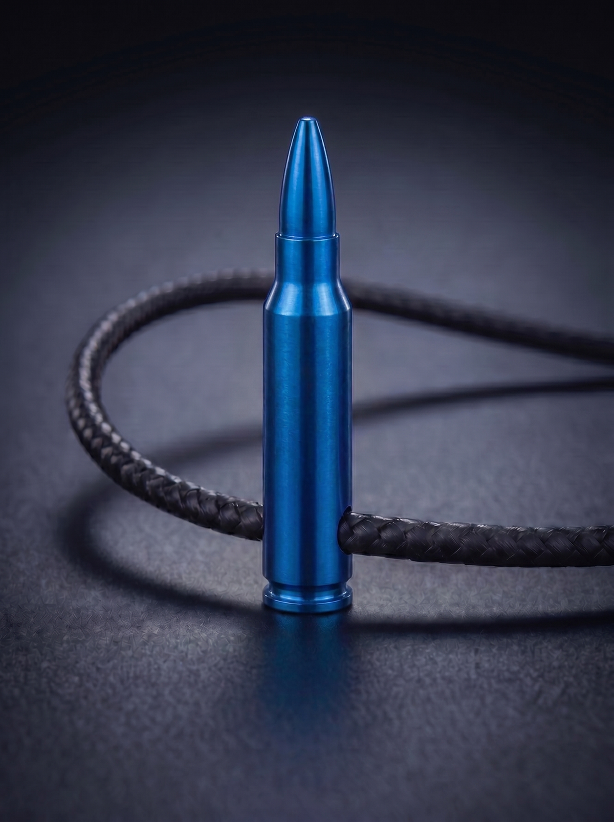 Blue anodized titanium rifle cartridge pendant