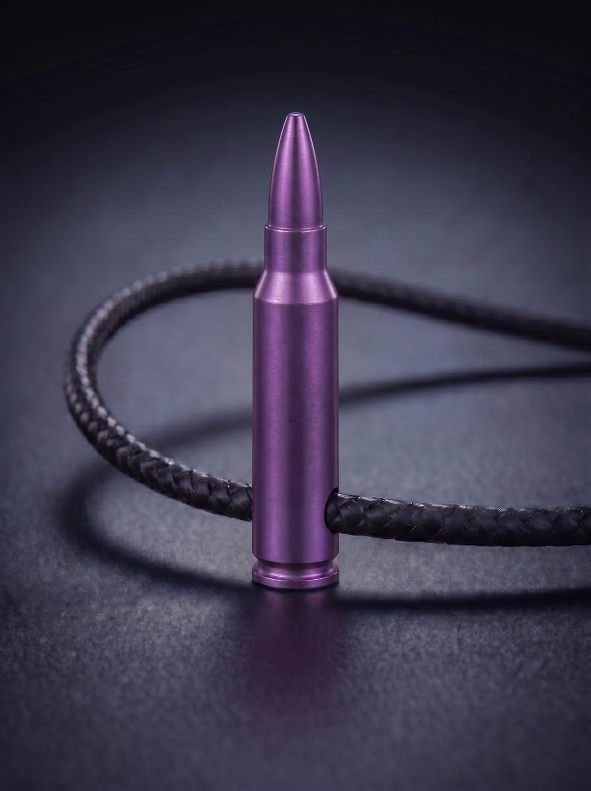 Magenta anodized titanium rifle cartridge pendant