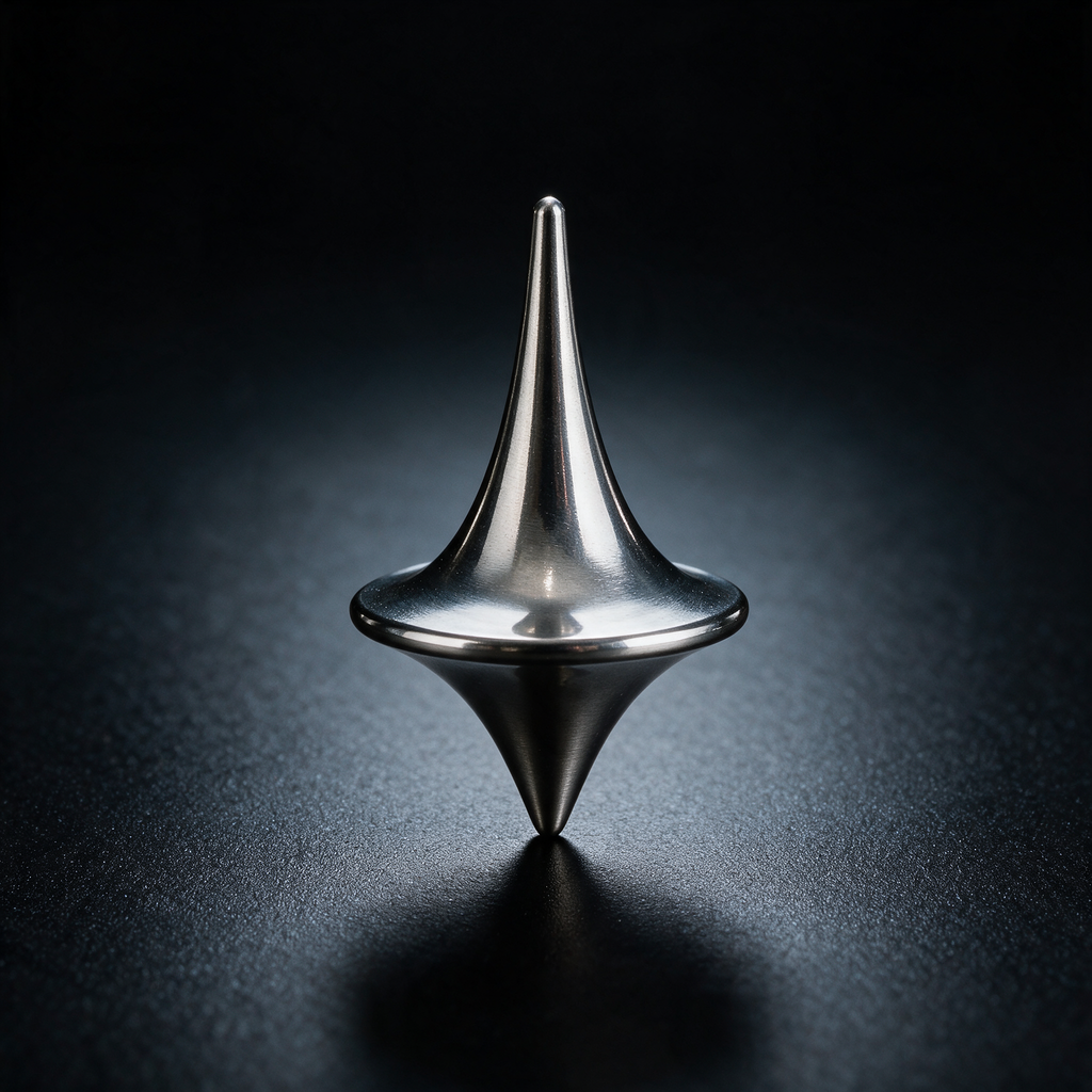 Polished titanium Totem spinning top, second angle showing the turned profile