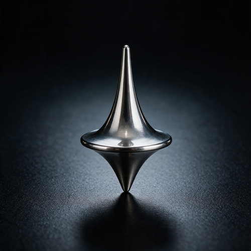 Polished titanium Totem spinning top, second angle showing the turned profile